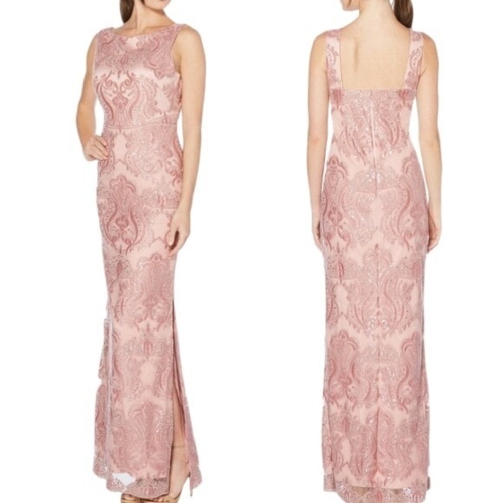 Laundry by Shelli Segal Pink Sequin Paisley Open Back Gown/Dress Y2K SZ 4